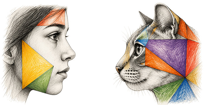 Una ragazza e un gatto si guardano, di profilo
